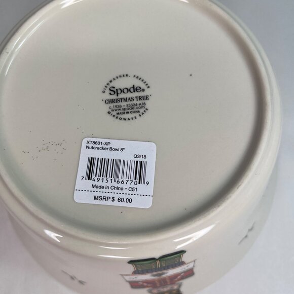 Christmas Ceramic Bowl With Tree & Nutcracker Design Green Trim Holiday Decor - Picture 7 of 10